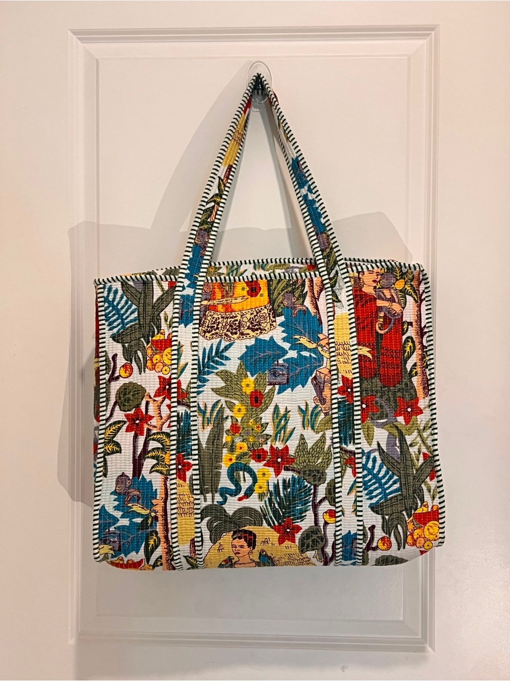 Colorful Floral Pattern Canvas Tote Bag - Multicolor